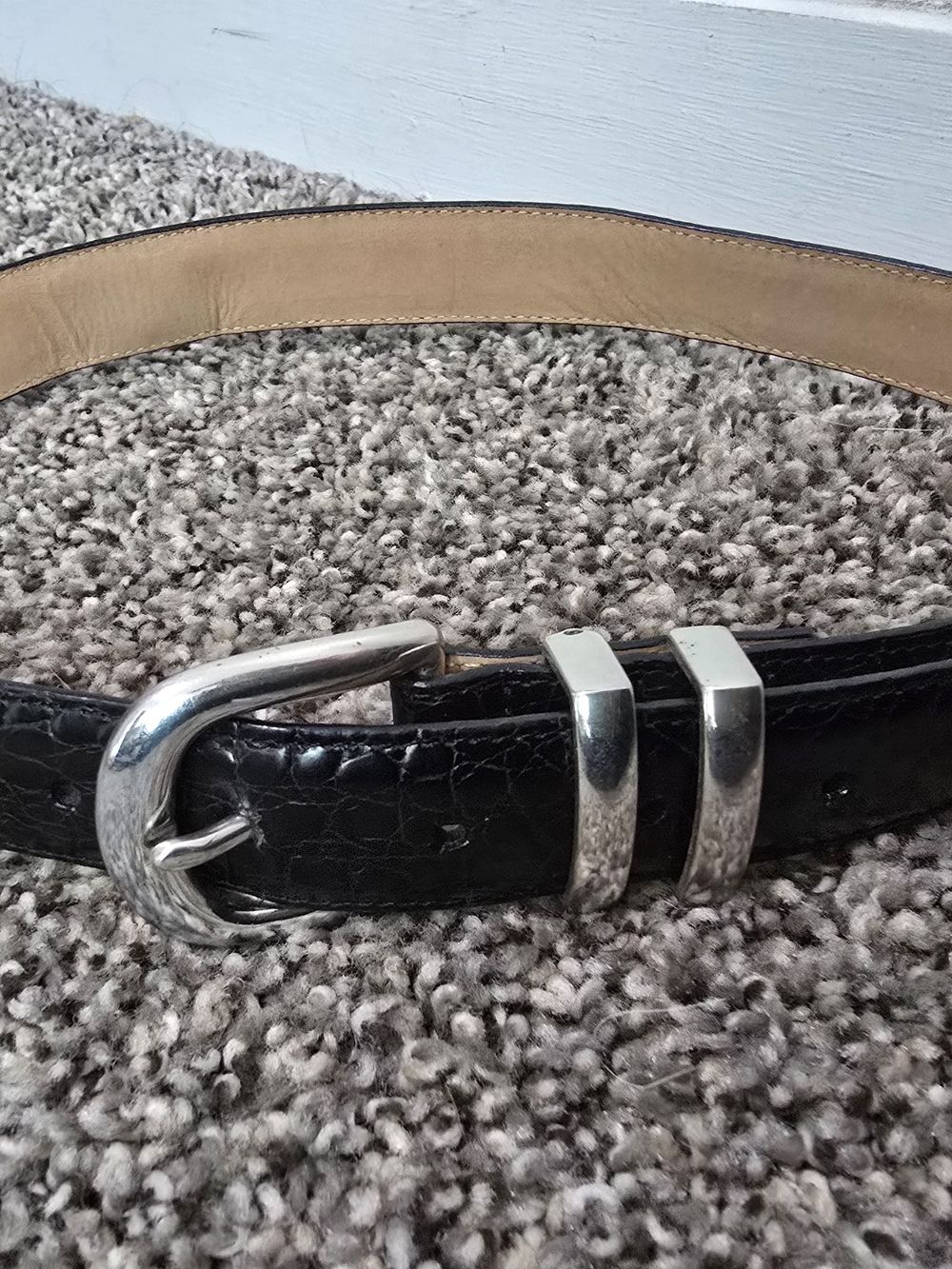 Brighton Black Croc-Embossed Leather Belt with Silver Buckle